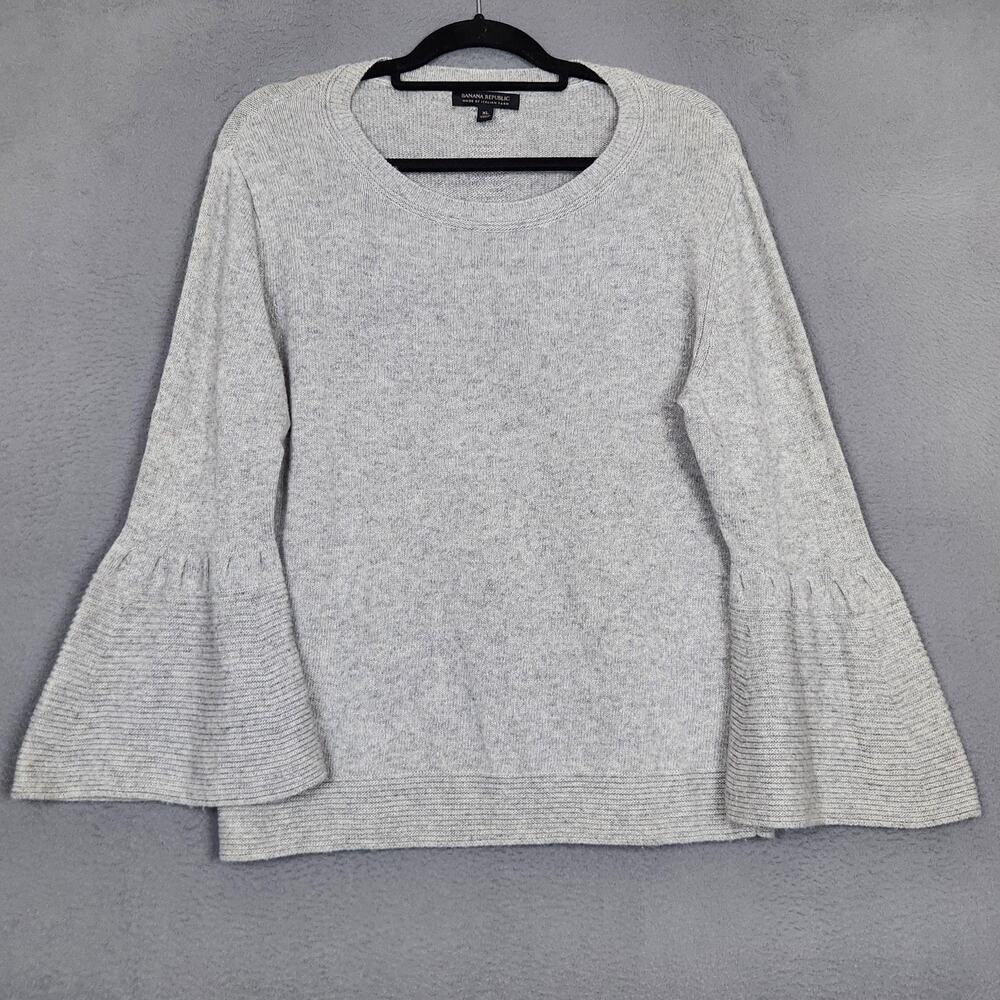 Banana Republic Sweater Womens XL Gray Wool Cashmere Bell Sleeve Boat Neck